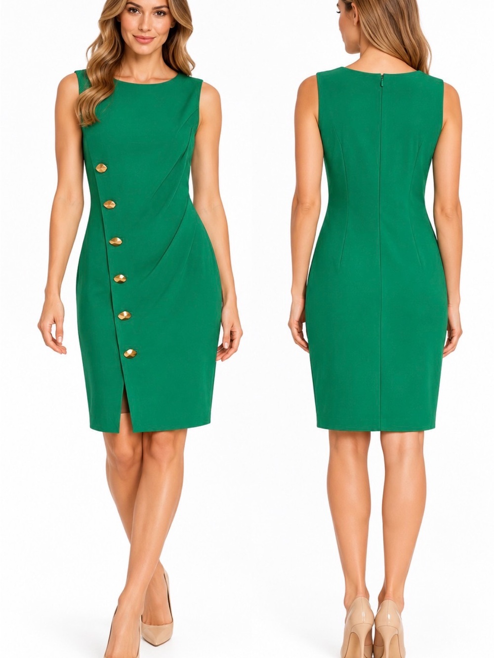 Donna Karan New York Green Gold Button Sheath Dress Size 6 NWT
